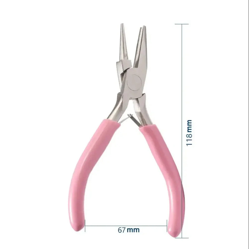 Pink Handle Nickel Iron Single Section Round Concave Pliers Handmade Jewelery Hardware Making Tool Sharp Nose Diagonal Portable