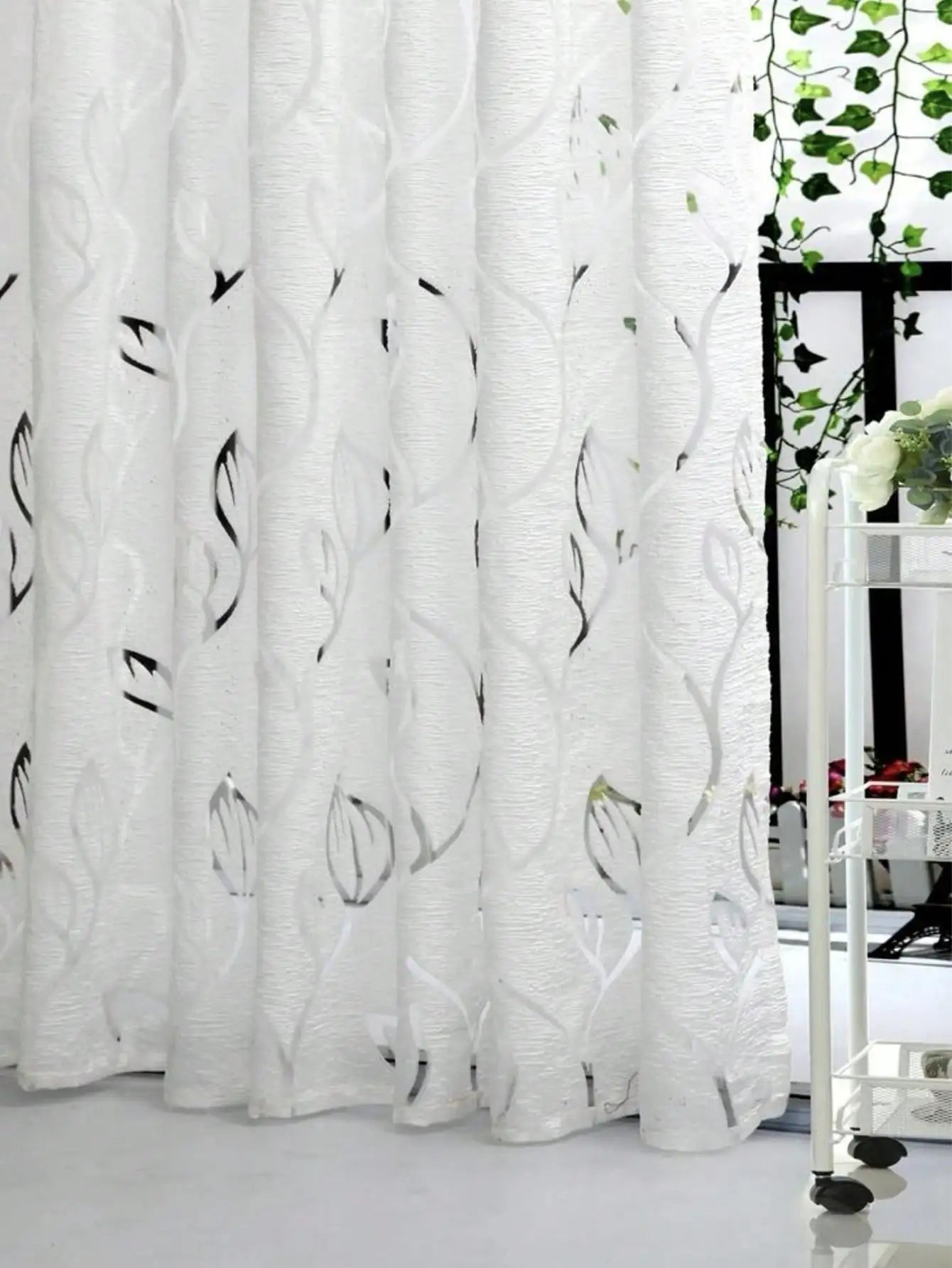 1pc Decorative Cut-Out Design Twining Leaves Sheer Curtain For Bedroom/Living Room