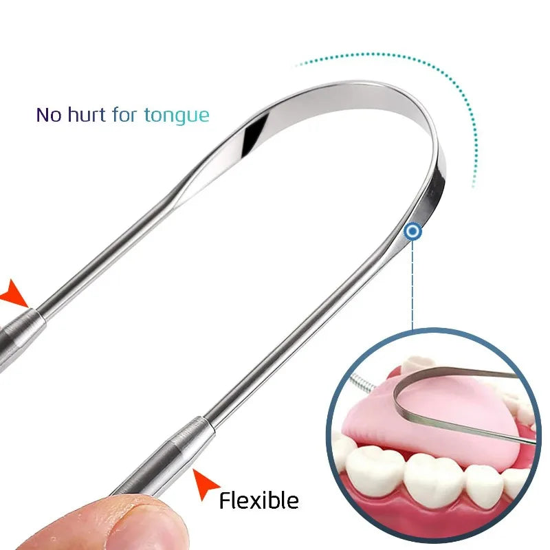 1/2/4 Pcs Reusable Stainless Steel Useful Tongue Scraper Cleaner Fresh Breath Cleaning Coated Tongue Oral Hygiene Care Tools