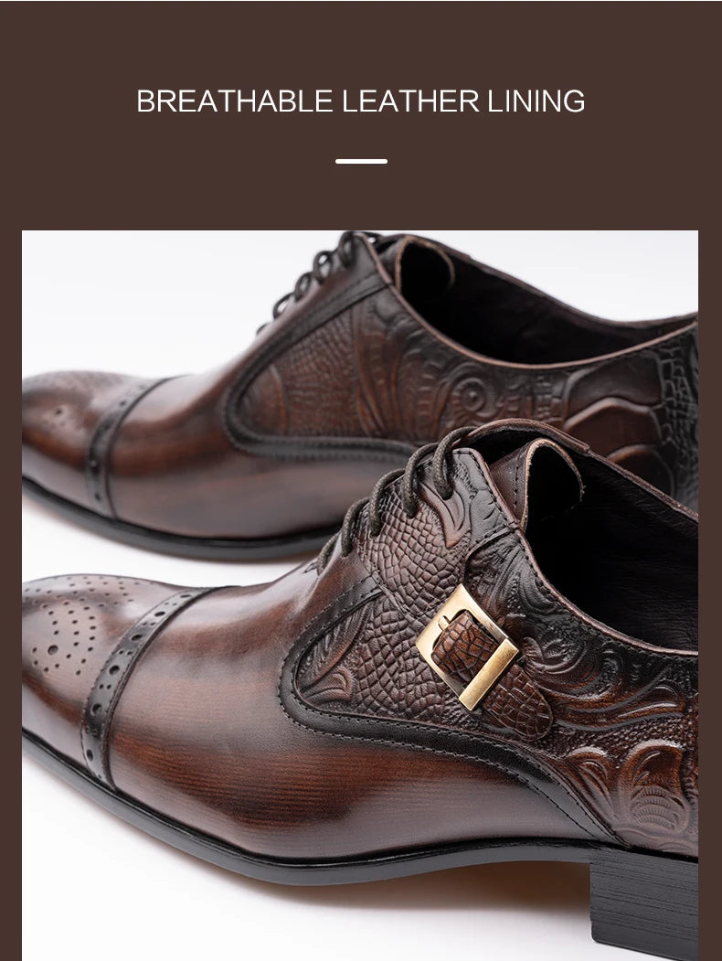 Nice Men Black Brown Leather Oxford Brogue Dress Shoes Office Men's Leather Men's Pair with Suit Jeans Side Lace Up Buckle Stylish