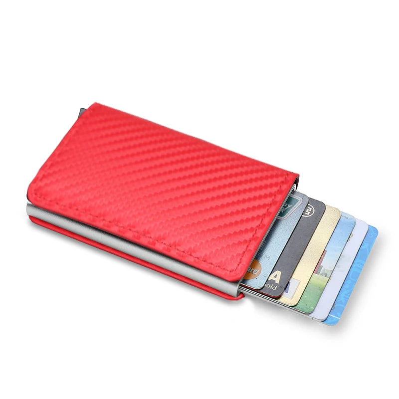 RFID Aluminum Men Wallet Card Holders Purse Carbon Fiber Men Business Slim Thin Smart Wallet Credit Cardholder Case Note Holder