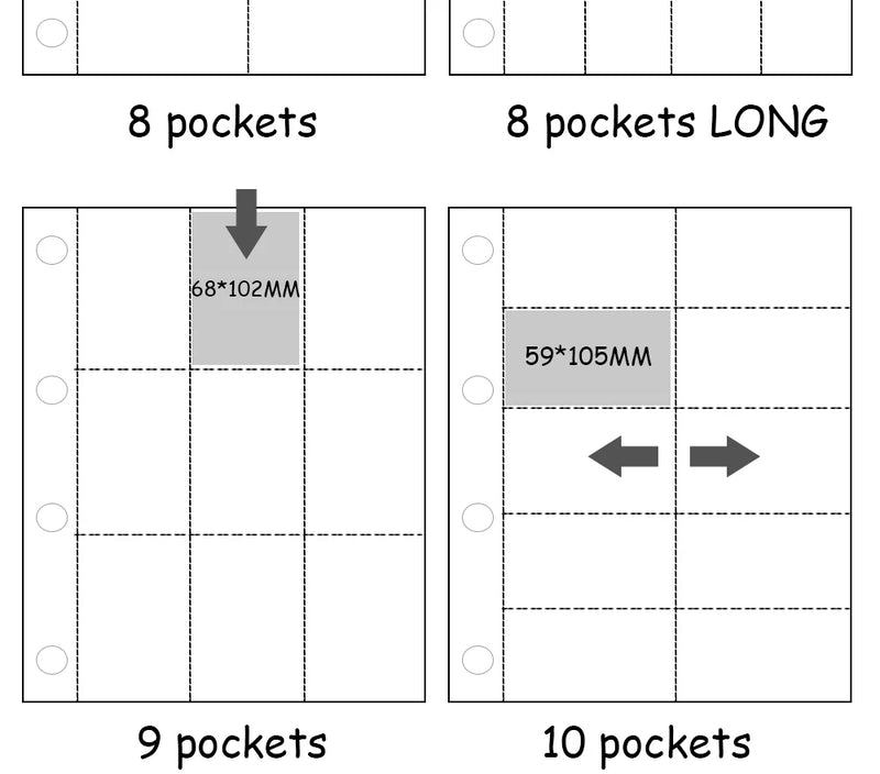 PLRBOK A4 Clear 10 Pcs Photo Album Refill Pages File Protector 4 Hole 6×4 10×15 4 Ring Binder Photocards Postcard Card Notebook