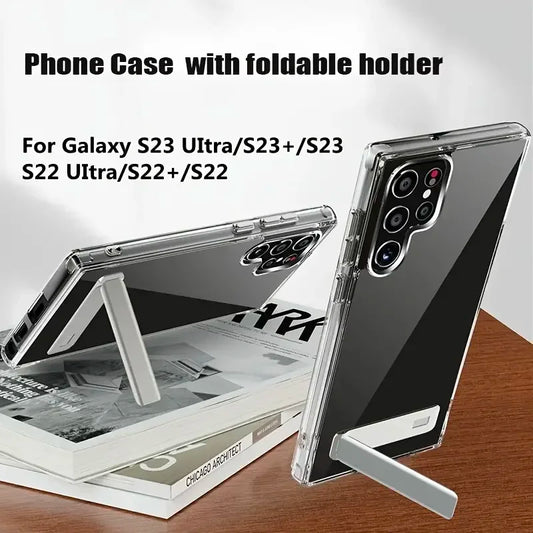 Clear Mobile Phone Case for Samsung Galaxy S25 S23 22 Ultra FE Plus with Metal Kickstand Transparent Stand Cases Slim Back Cover