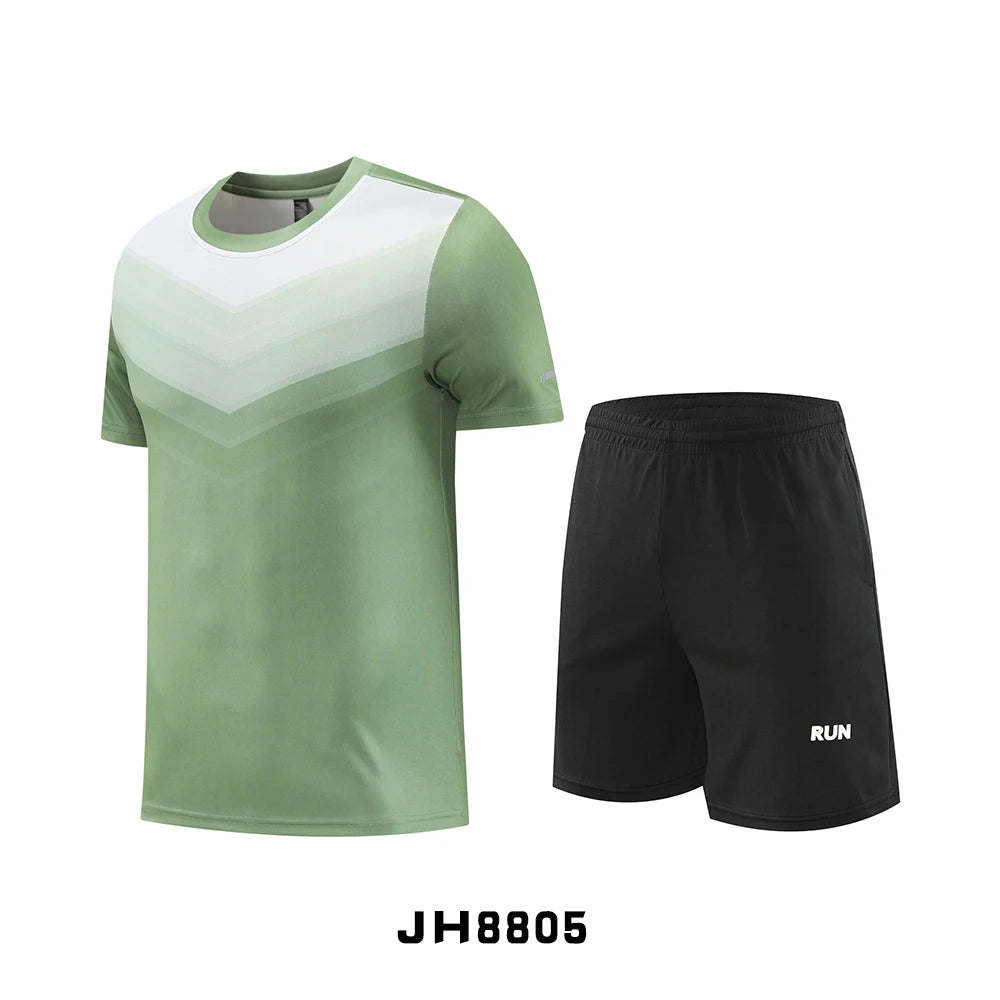 Fitness Clothes Ice Silk Quick Drying T-shirt Suit Men Short Sleeve Running Sportswear Shorts Tracksuit Gym Sports Training Sets