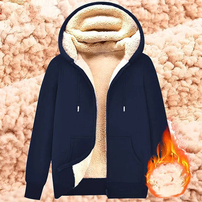 Men's Hooded Lambswool Hoodies Cardigan Plus Velvet Thickened Winter Warm Loose Neutral Fashion Sweater Black Gray Navy Blue