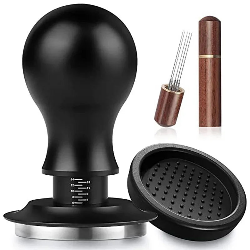 Apisonador de café de 54 mm con base ondulada, para espresso, con resorte y indicador de profundidad, de Barista, de 51 mm, 53 mm y 58 mm.