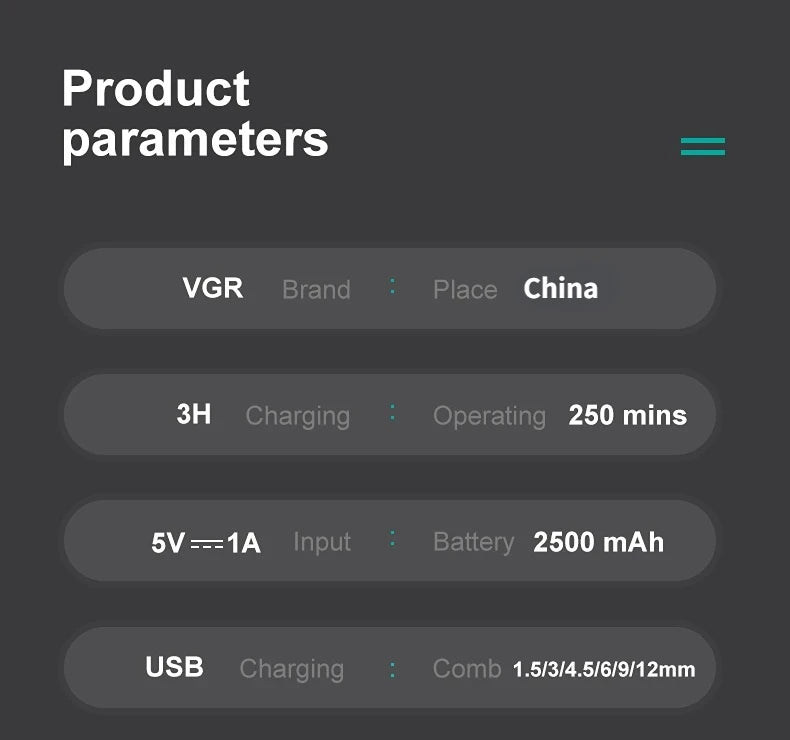 VGR Hair Clipper Professional Hair Trimmer Electric Clippers Cordless Hair Cutting Machine 9000RPM Trimmer Clipper for Men V-003