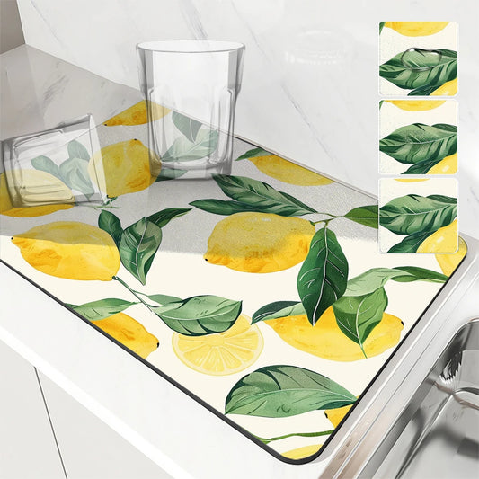 Kitchen Absorbent Drying Mat Leaf Lemon Kitchen Table Decoration & Accessories Color Pattern Tables Mats