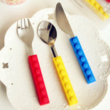 3pcs Stainless Steel Dinnerware Children Western Cutlery Set Knife Fork Spoon Dinner Tableware Silicone Building Blocks Handle