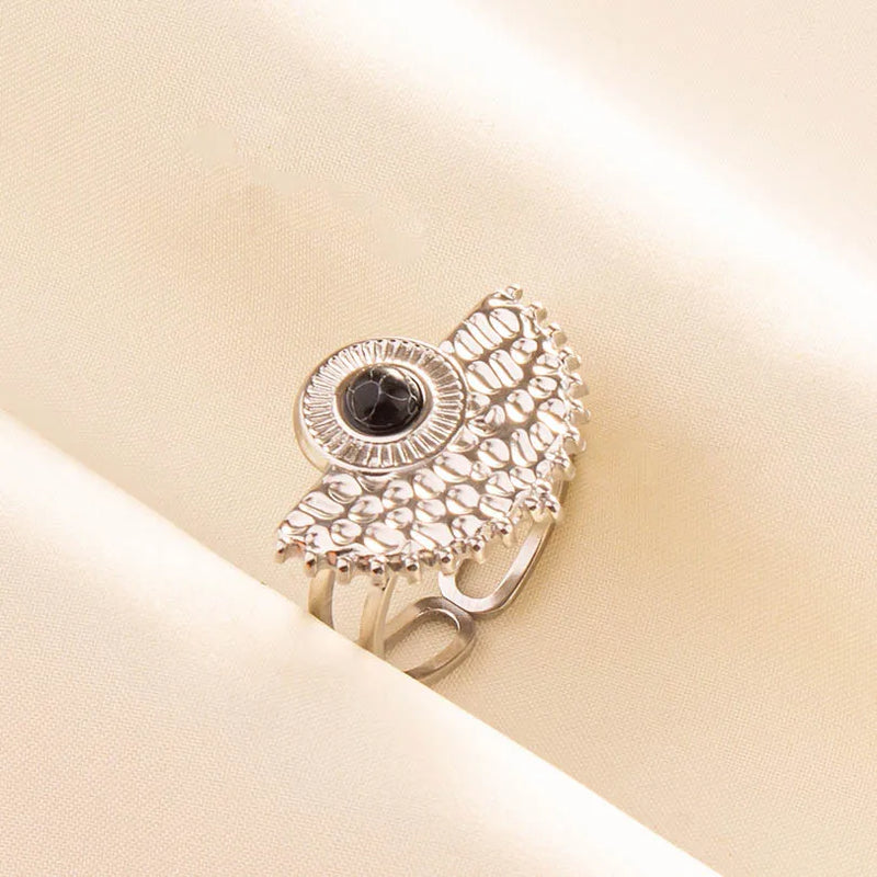 1pc Boho Turquoise Ring Stainless Steel Black Stone Silver Color Adjustable Ring Women Ethnic Ring Bohemian Jewelry Gift No Fade