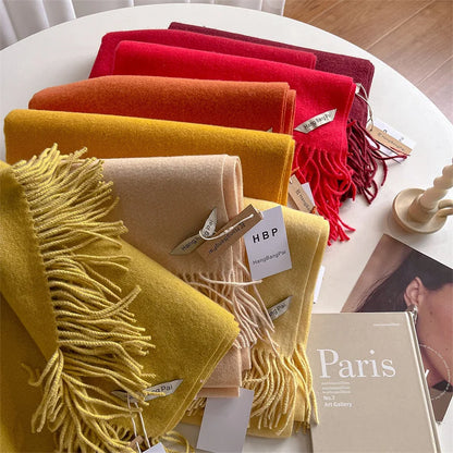 New Winer Warm Cashmere Scarf for Women Fashion Solid Thick Blanket Pashmina Shawl Wrap Female Bufanda Echarpe Foulard 2024