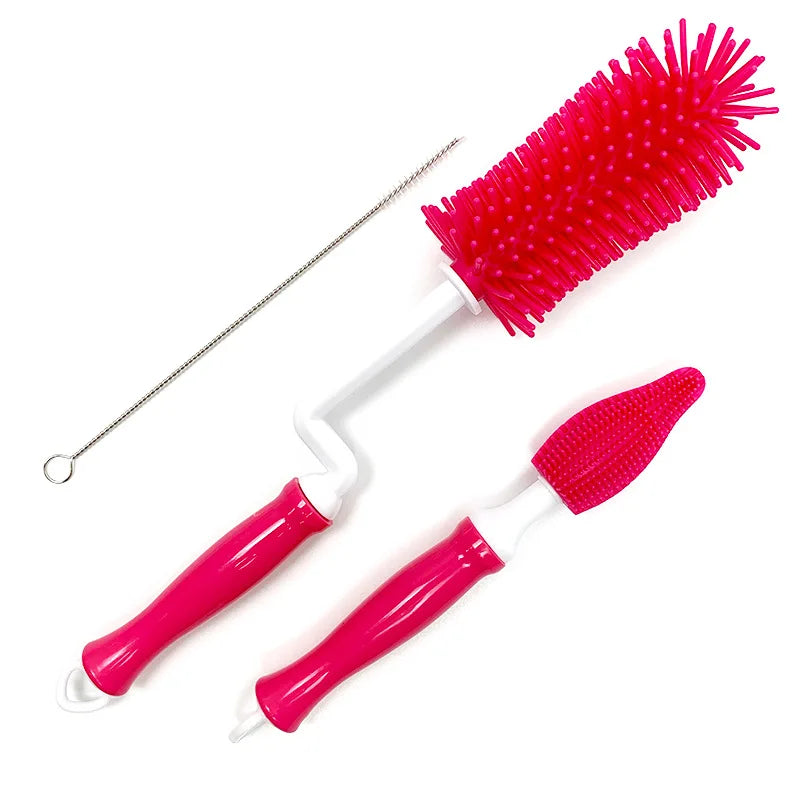 Silicone Bottle Cleaning Brush Baby Pacifier Straw Scrubber Small Brush 360 Degree Glass Cup Washing Kitchen Cleaning Tool Set