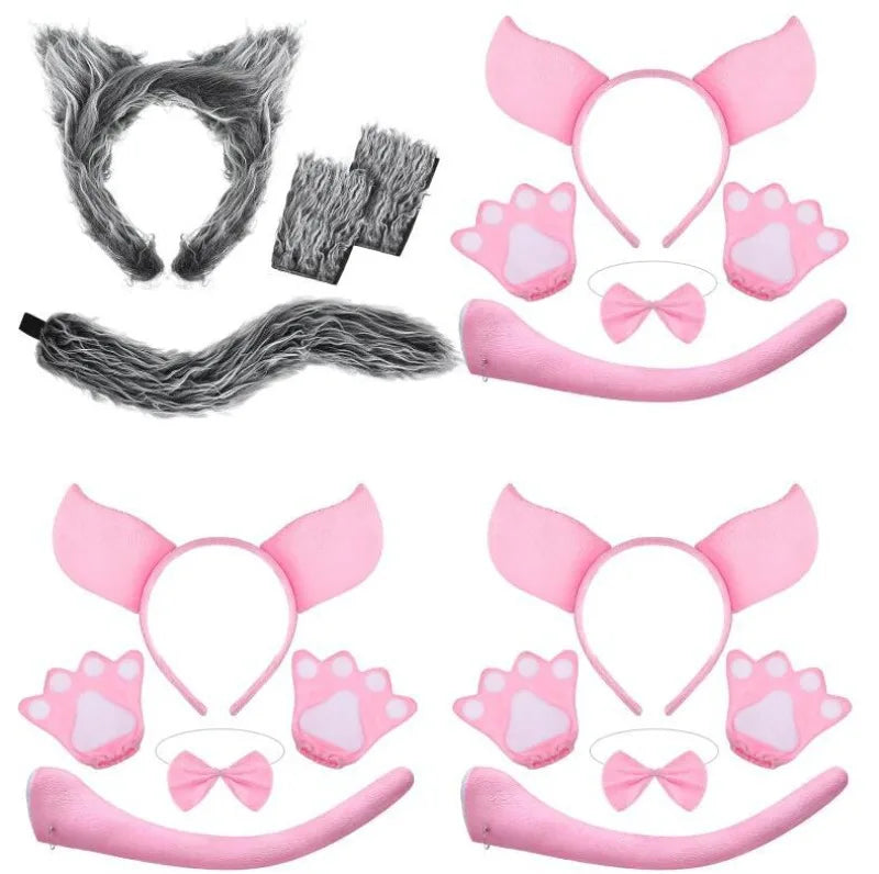 Animal Cat Tiger Cosplay Costume for Boys Girls Headband Clothes Shoes Tail Tutu Skirt Gloves Set for Kids School Performance