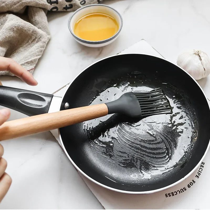 Juego de utensilios de cocina antiadherentes, espátula, pala, batidores de huevos, mango de madera, 12 Uds.