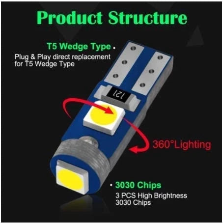 10pcs T5 Led Bulb W3W W1.2W 12V Led Canbus Car Interior Lights Dashboard Warming Indicator Wedge Auto Instrument Lamp