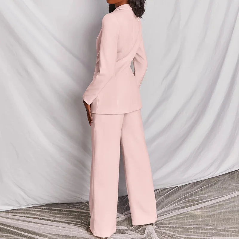 Blazer de color liso para mujer, traje elegante, pantalones rectos ajustados, conjunto de 2 piezas para oficina, otoño e invierno