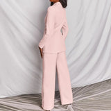 Blazer de color liso para mujer, traje elegante, pantalones rectos ajustados, conjunto de 2 piezas para oficina, otoño e invierno