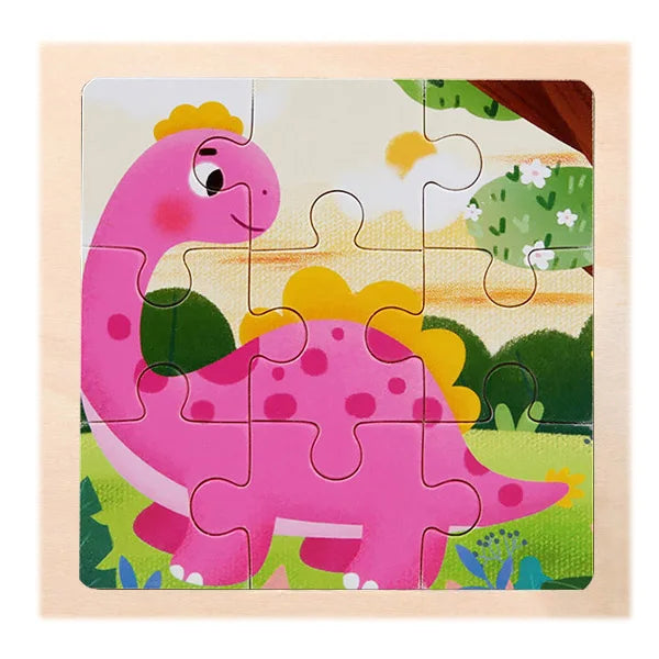 Novo Quebra-Cabeça de Madeira Montessori de 9 Peças – Temas de Dinossauros e Transportes (Estilo Cartoon) – Quebra-Cabeça 3D Educativo para Aprendizado Precoce