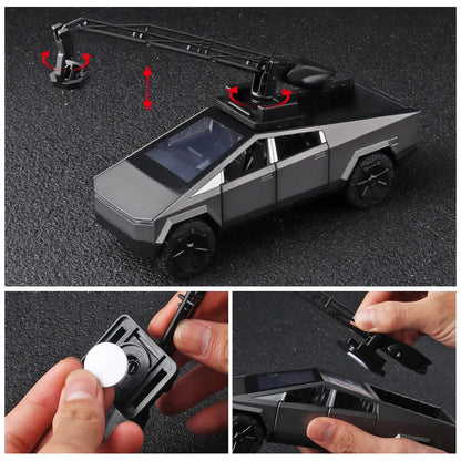 Camiones de juguete para niños, modelo Cybertruck, camioneta plateada, de metal fundido a presión, con sonido y luz, a partir de 3 años, escala 1:32.