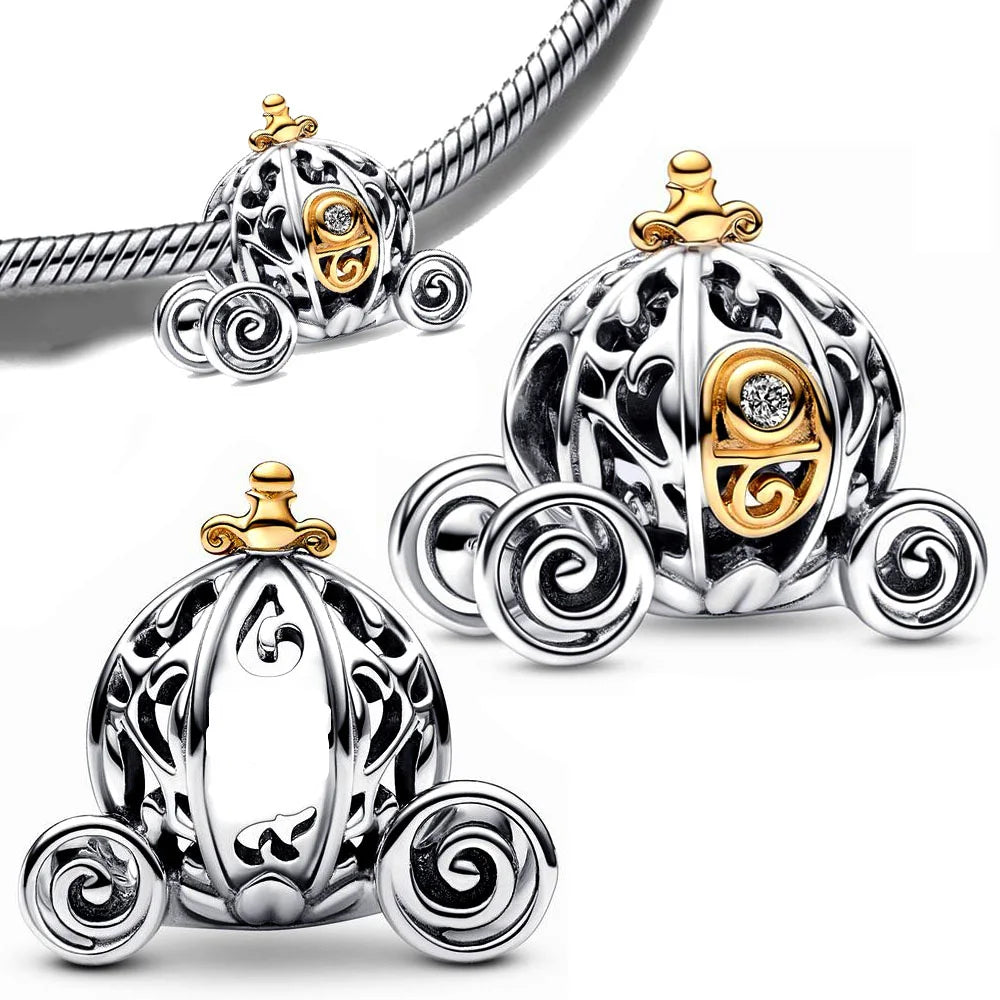 Cinderella Sparkling Transport Charm Silver Plated Fit Charms 925 Silver Original Bracelet for Jewelry Making