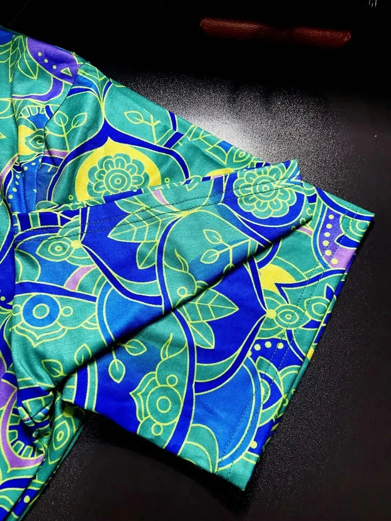Vestido peplum de talla grande: elegante vestido casual de manga corta con cuello en V, ligeramente elástico y estampado aleatorio: perfecto para primavera 