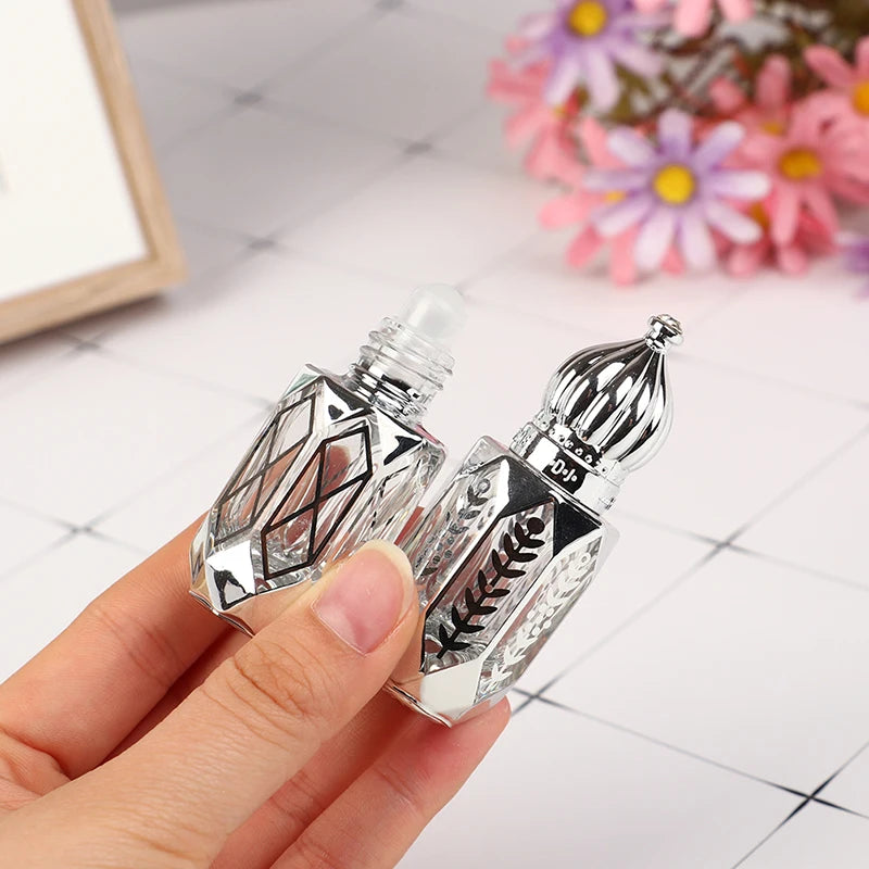 Mini Glass Roll on Bottle Hot Stamped Silver Rollerbal Essential Oil Container Blending Perfume Bottle Empty Essential OilBottle
