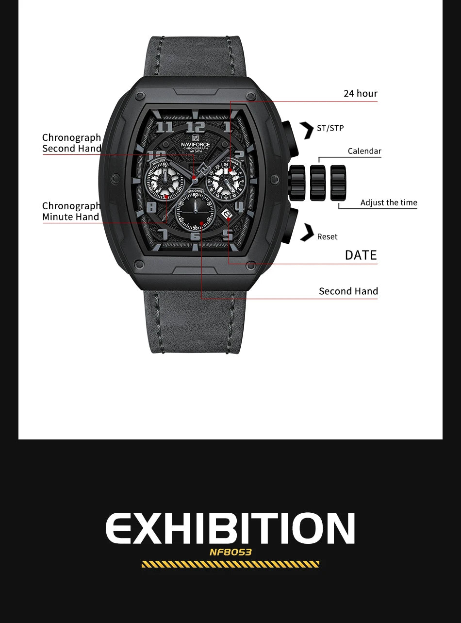 NAVIFORCE Luxury Brand Men's Sports Watch Quartz 24-Hour Chronograph Waterproof Male Wristwatches Date Display Clock Reloj Hombre