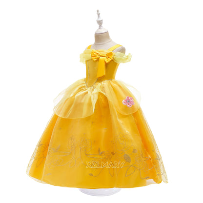 New Princess Dresses Girls Belle Party Costume Girl Christmas Birthday Flower Clothes Beauty and the Beast Fancy Disguise