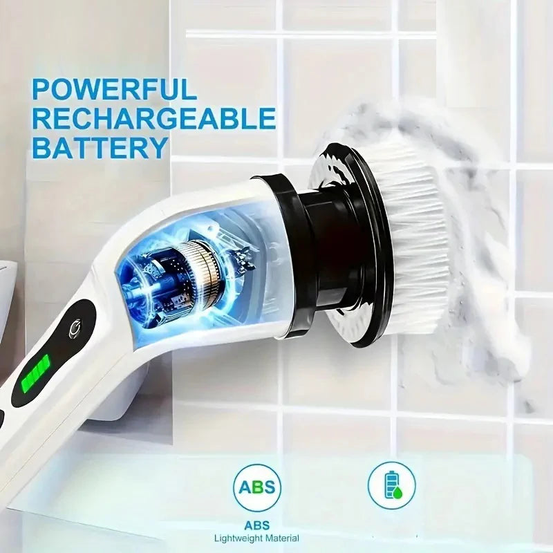 1 juego, cepillo de limpieza eléctrico, fregadora de suelos rotativa eléctrica, fregadora rotativa eléctrica inalámbrica, 7 cabezales de cepillo reemplazables y