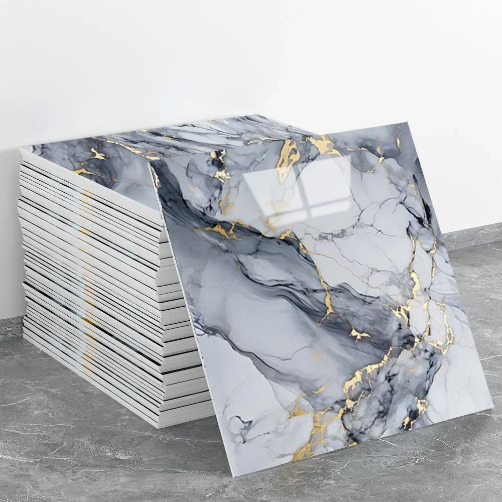 Aluminum Foil Bottom Imitation Tile Wall Stickers Kitchen Bathroom Decor Damp Proof Marble Pattern Foam Self-adhesive Wallpaper
