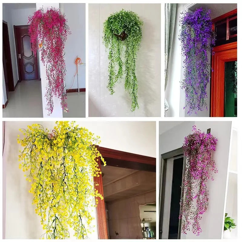 Artificial Plant Vines Wall Hanging Rattan Leaves Branches Outdoor Garden Home Decoration Plastic Fake Silk Leaf Green Plant Ivy