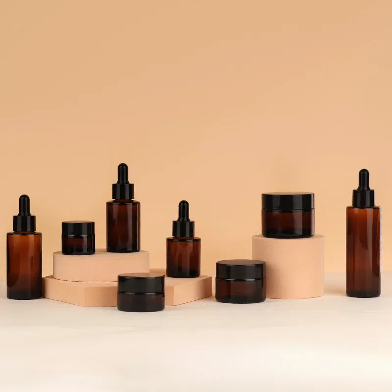 1pcs Brown dropper bottle  30ml brown flat shoulder glass bottle essential oil bottle 40ml essence bottle brown cream bottle