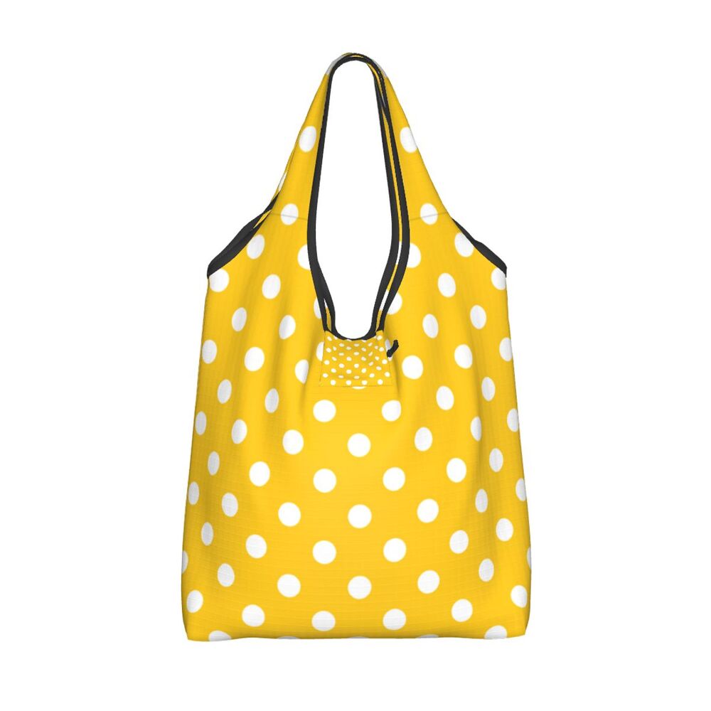 Custom Recycling Classic Black And White Polka Dot Shopping Bag Women Tote Bag Portable Grocery Shopper Bags