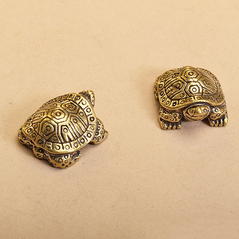 1Pc Antique Solid Brass Turtle Ornaments Longevity Animal Sculpture Home Office Desk Decorative Simulation Ornament