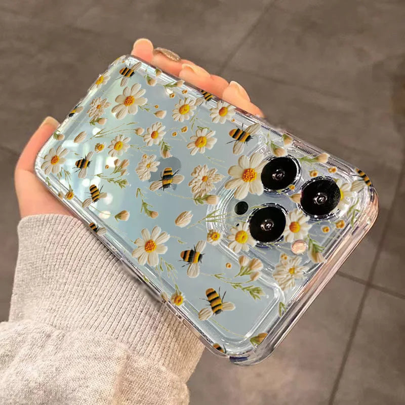 Honeybee Flower Pattern Clear Case For Xiaomi 14T Cases Xiaomi 13 12 11 Lite 5G 14 13T 12T 12X Poco M6 X6 X5 X3 F5 F6 Pro Cover