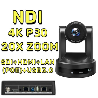 4K/1080P SDI NDI PTZ Camera 10X/20X Optical Zoom, HDMI/USB/POE | IP Live Streaming Camera for Church/Meeting/Broadcast (Youtube)