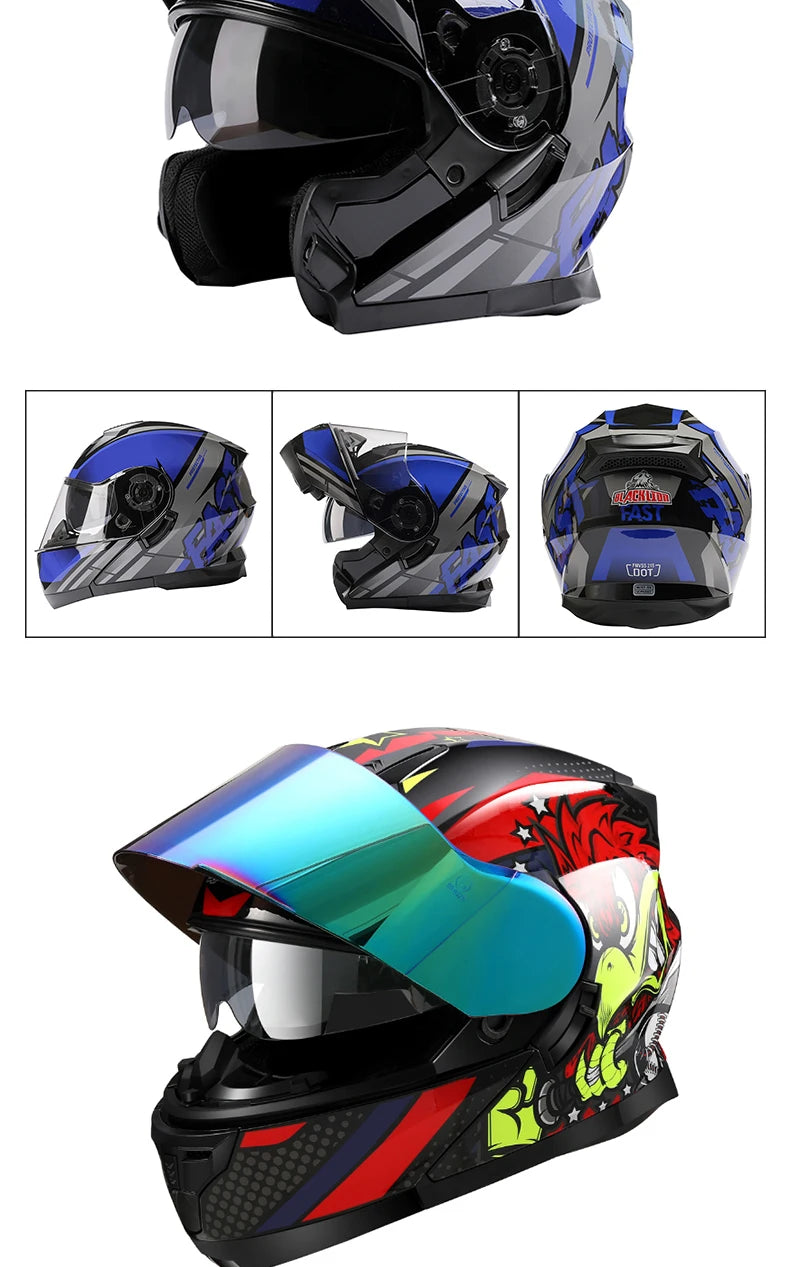 BLD Modular Motorcycle Full Face Helmet ECE Flip-up Double Anti-Fog Visor Purple Bird Sport Design In Stock Adult Men and Women