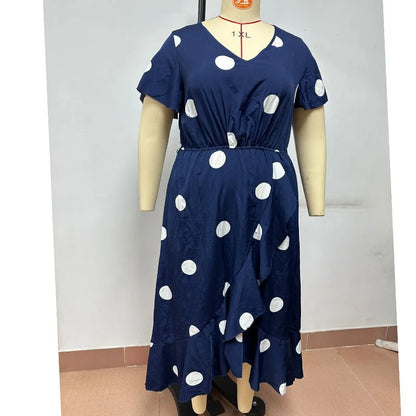 Plus size Novo vestido minimalista de bolinhas com vestido estampado de cintura elástica