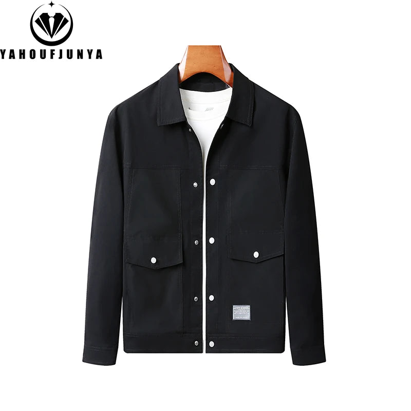 New Spring Autumn Men Outdoor Leisure Windbreak Lapel Jacket Men Solid Color Fashion Style Brand Loose Jacket Coat Male Clothing