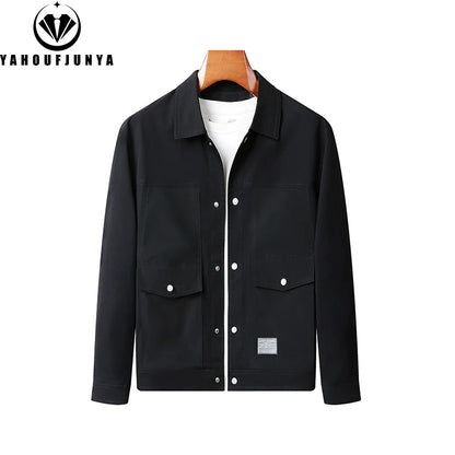 New Spring Autumn Men Outdoor Leisure Windbreak Lapel Jacket Men Solid Color Fashion Style Brand Loose Jacket Coat Male Clothing