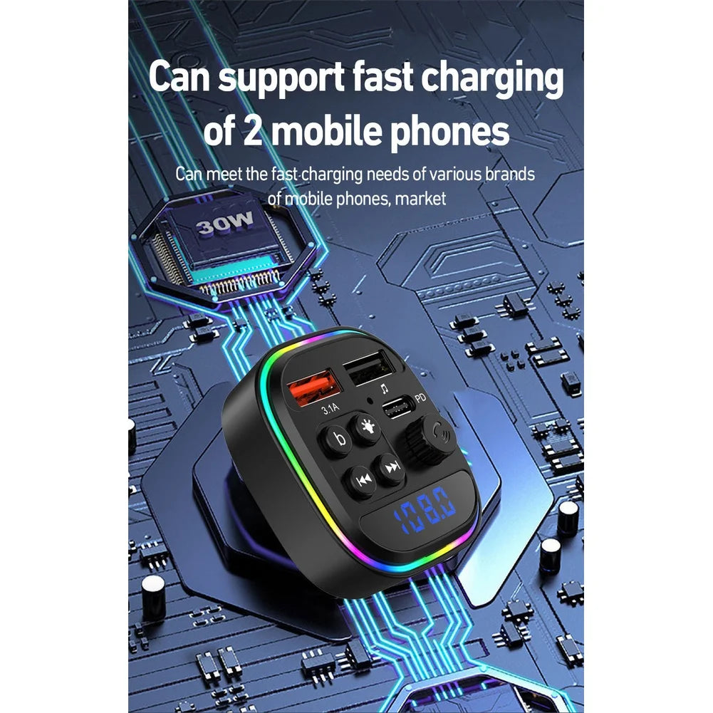 Car MP3 Player with Wireless FM Transmitter and USB-C Fast Charging Port for Reliable Connection and Hands-Free Use