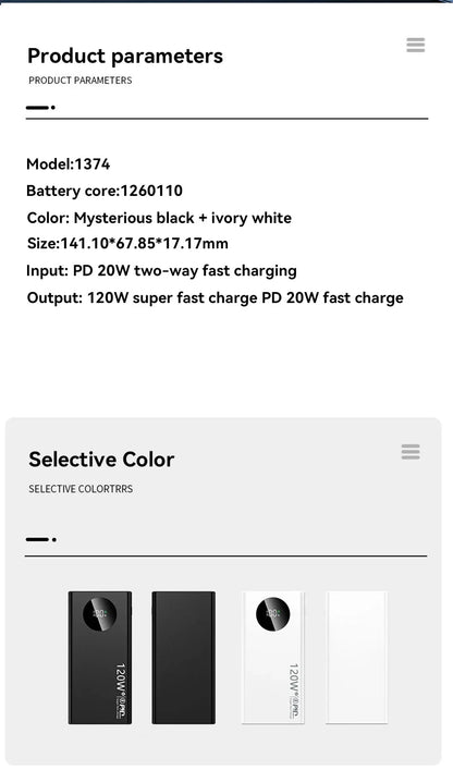 80000mAh High Capacity Power Bank 120W Super Fast Charging Powerbank Portable Battery Charger For iPhone Samsung Huawei xiaomi