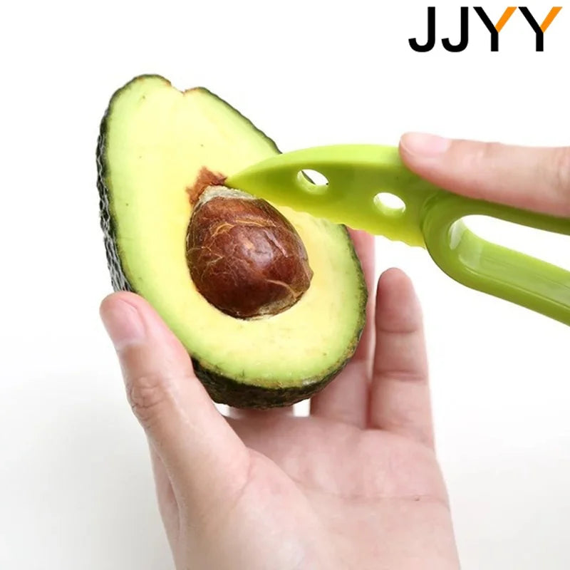 JJYY 3 en 1 Cortador de aguacate, descorazonador de manteca de karité, pelador de frutas, separador de pulpa, cuchillo de plástico, utensilios de cocina para verduras