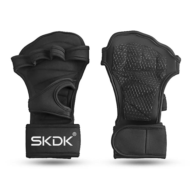 SKDK Weight Lifting Fitness Gloves with Wrist Wraps Silicone Gel Full Palm Protection Gym Workout Power Lifting Equipment 