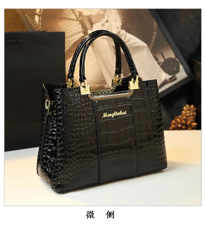 2023 New Luxury Crocodile Bag for Women Casual Tote High Qualtiy Patent Leather Shoulder Purses Elegant Dinner Noble Purse Black
