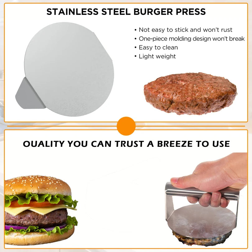 Aço inoxidável smash hambúrguer imprensa hambúrguer patins carne masher circular imprensa de carne molde para deli carnes acessórios de cozinha