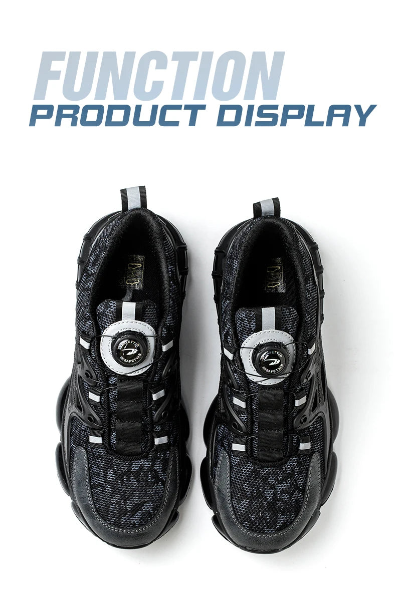 Rotating Button Safety Shoes Men Steel Toe Sneaker Air Cushion Work Shoes Man Puncture Proof Work Safety Boots Protective Shoes