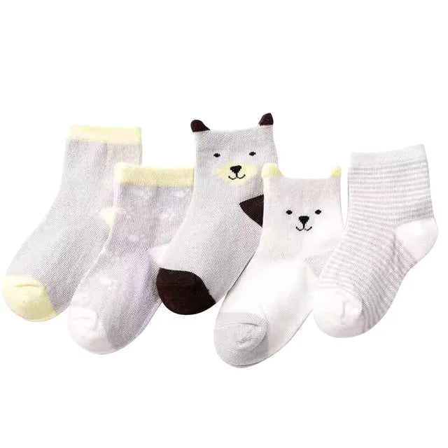5 pares de calcetines de bebé con dibujos animados, primavera otoño, rayas, lunares, niñas y niños, calcetines tobilleros suaves, calcetines cortos para niños pequeños 