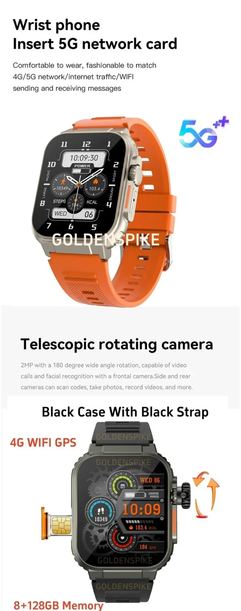 Microwear Ultra Ai3 Smartwatch: 4G SIM Card Android 2.2'' Amoled, AI Health Monitoring, 180° Rotary Camera, 256GB Storage