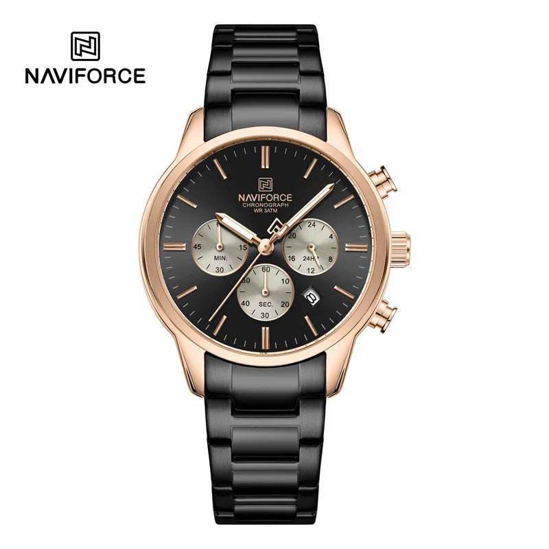 NAVIFORCE NF8076 Sports Watches for Men Stainless Steel Strap Quartz 3ATM Waterproof Shockproof New Fashionable Watch